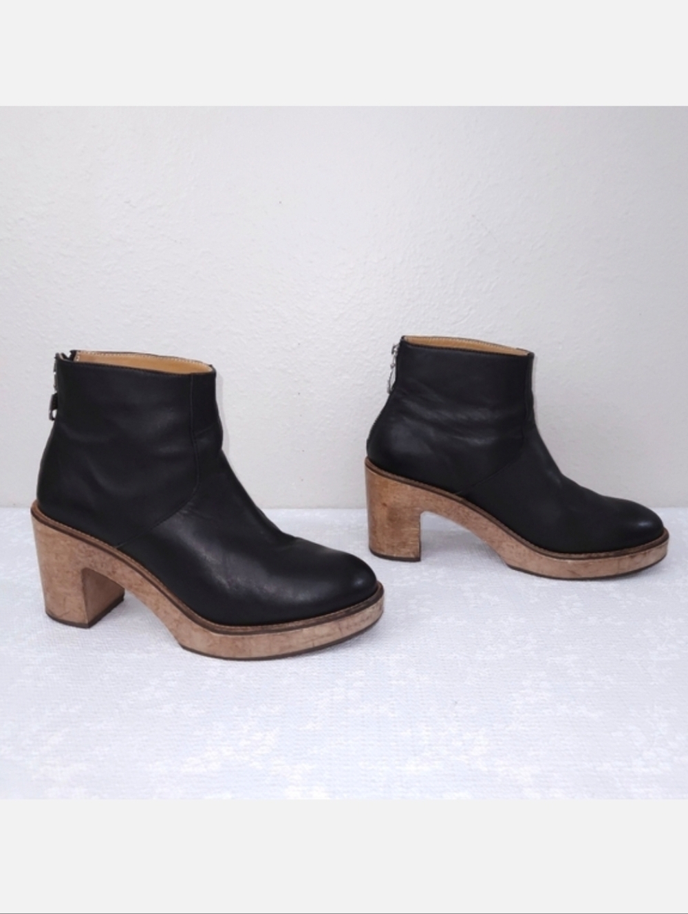 CALOU Stockholm Boots Black Leather Heeled Clogs US 9